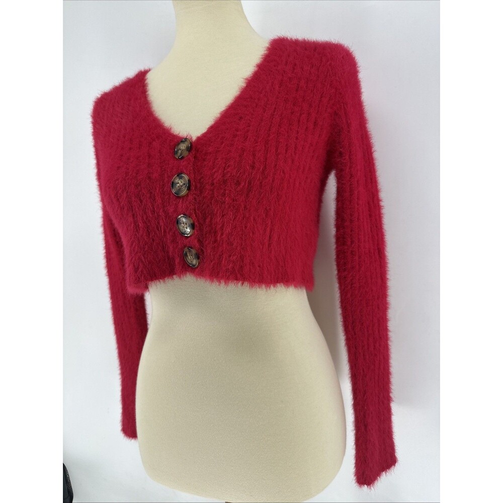 Urban Outfitters Fuzzy Pink Button Down Cropped Top Sz XS